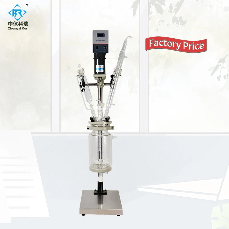 SF-2L Chemical Lab Double wall Borosilicate Glass Jacketed Reactor vessel double jacket reactors mixer cover glassware parts