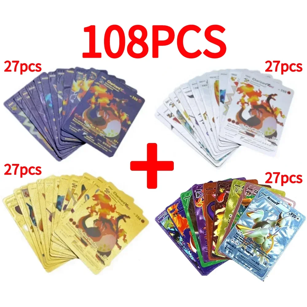 

135-55pcs Gold Pokemon Color Card Vmax Vstar Sliver GX Box Pikachu Carta Charizard German French English Spanish Rose Gold Cards