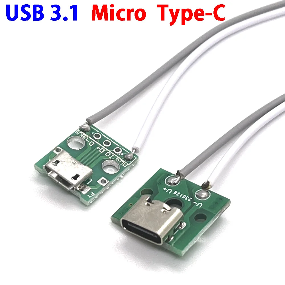 마이크로 USB 잭 3.1 타입-C 암 커넥터 잭 충전 포트 1 개, 솔더 와이어 PH2.0 나사 고정 플레이트가 있는 USB ...