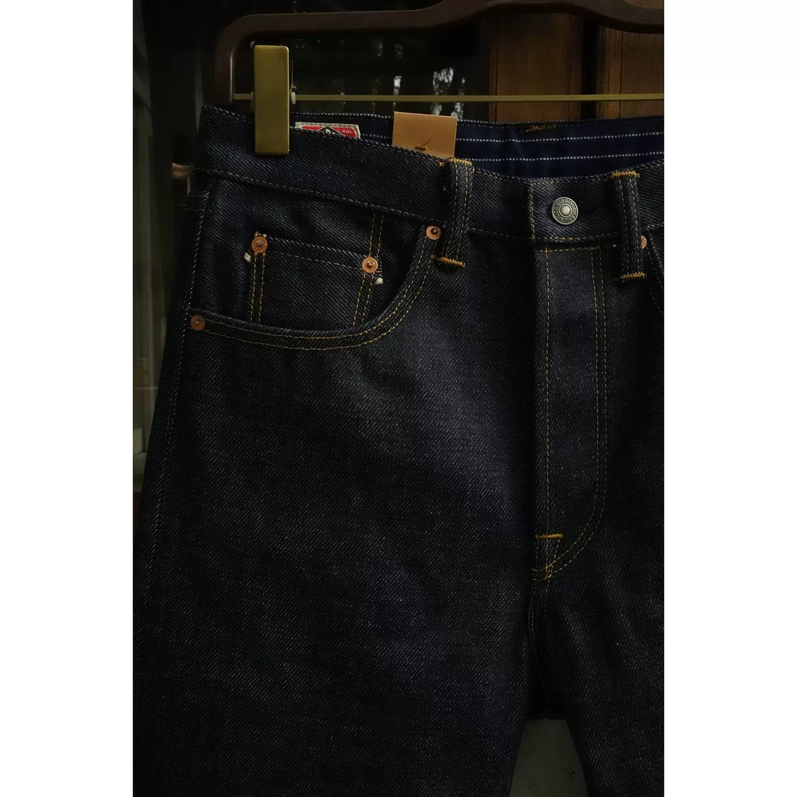BOB DONG N235 Rigid Men's Jeans 22oz Raw Selvage Denim Pants Straight Leg 3
