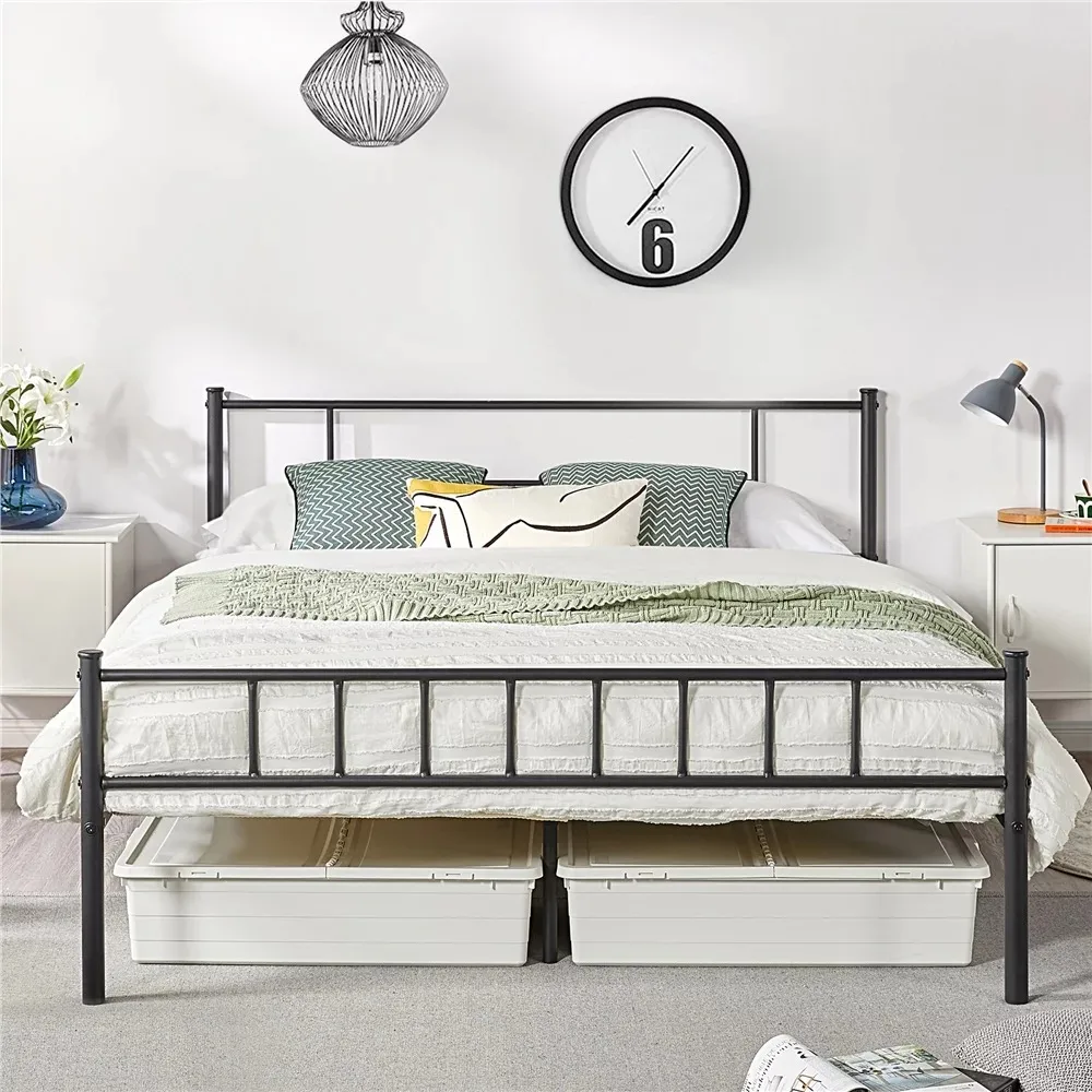 

Bed Frames Free Shipping Queen Metal Platform Bed With Spindle Headboard and Footboard Bedroom Furniture White Frame Bases Home