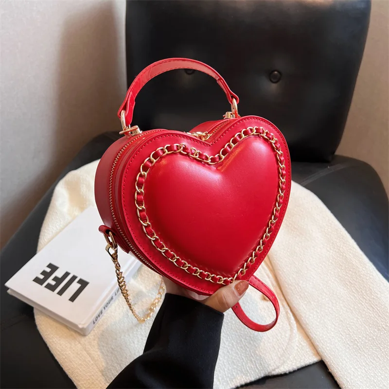 Women Purses And Handbag Fashion Red Love Heart Shape Shoulder Bag