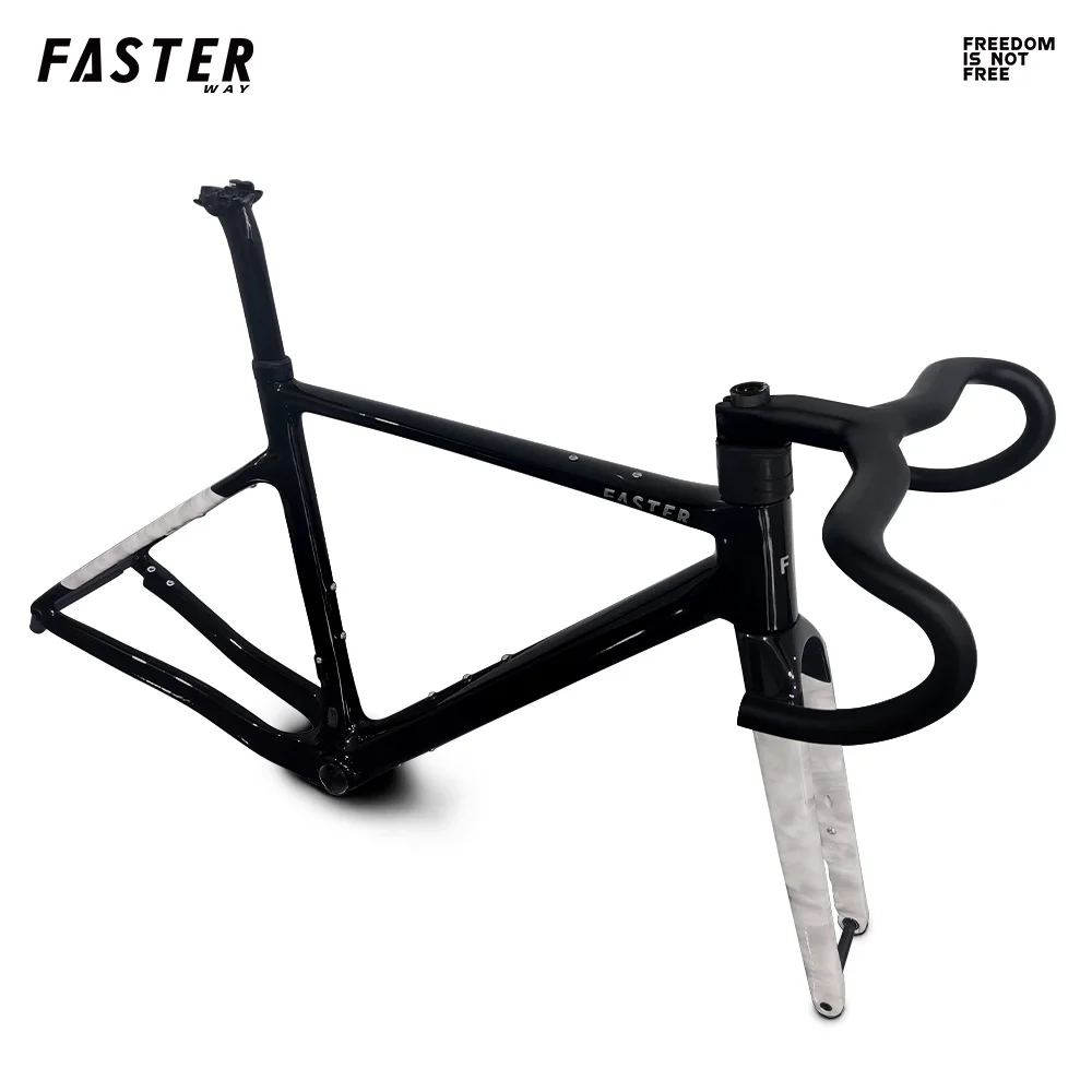 새로운 모델 BB86 Fasterway 그래블 프레임셋 카본 자전거 로드 프레임 (포크, 시트포스트 클램프, 헤드셋, 핸들바 포함) 45C 디스크 브레이크