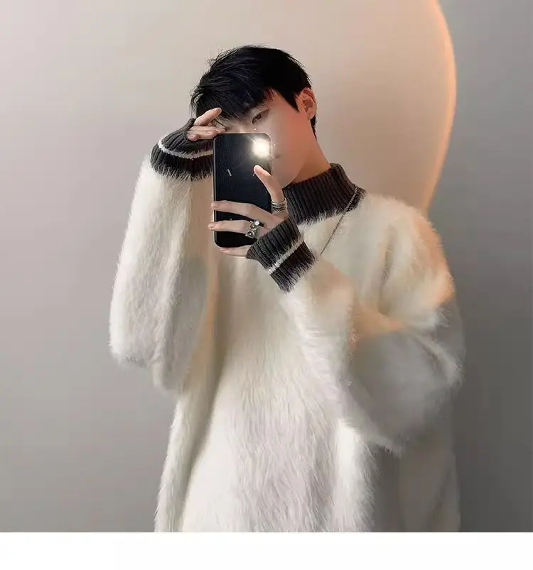 New 2024 Thickened Sweater Men's Japanese Lazy Retro Mink Hair Oversize Couple Sweater Sweater Homestay Leisure Largeh Size