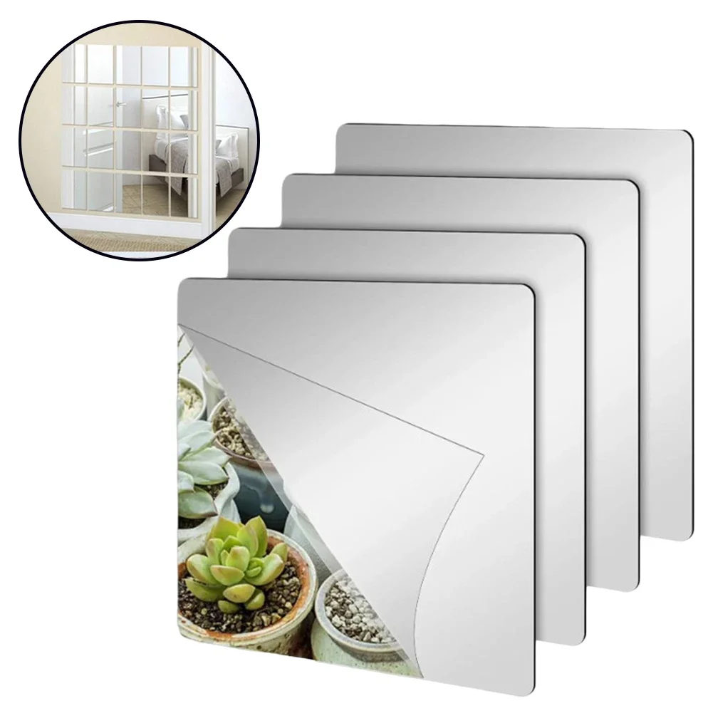 4PCS 15/20/30cm Wall Mirror Tiles Acrylic Decorative Mirrors Plate Self Adhesive Mirror Sheets Wall Mirror Tile Home Decoration