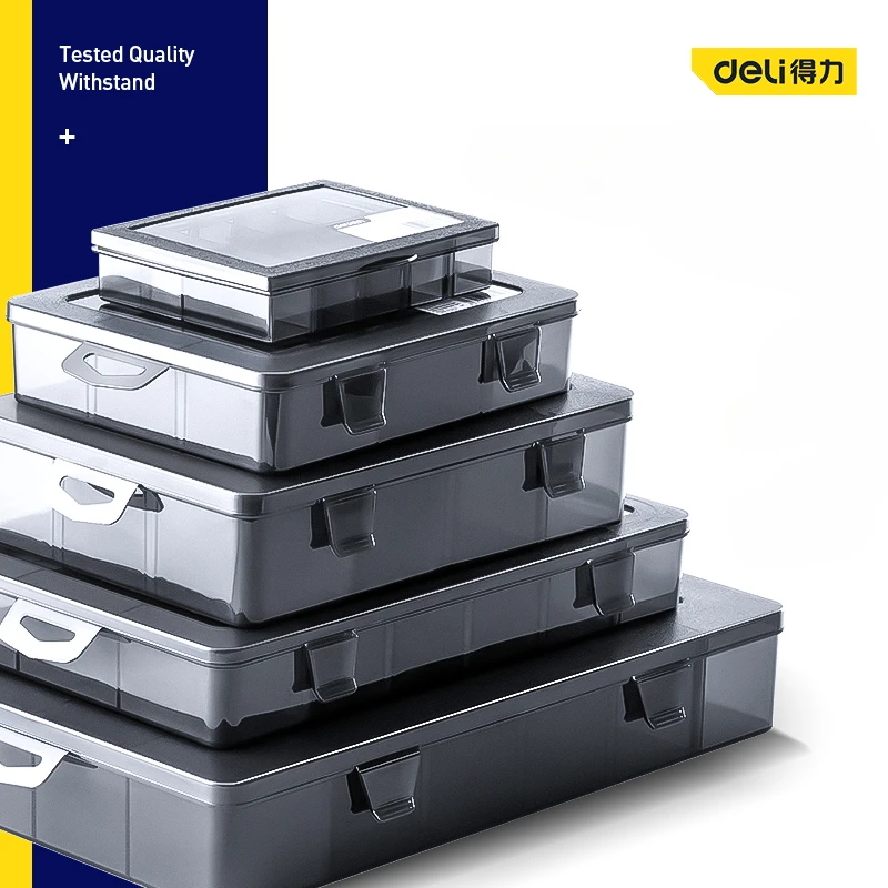 DELI 1 PCS Plastic Storage Boxes Slots Adjustable Packaging Transparent Tool Case Screw Craft Jewelry Accessories Organizer Box tool storage box parts storage box plastic tool box storage organizer box parts organizer