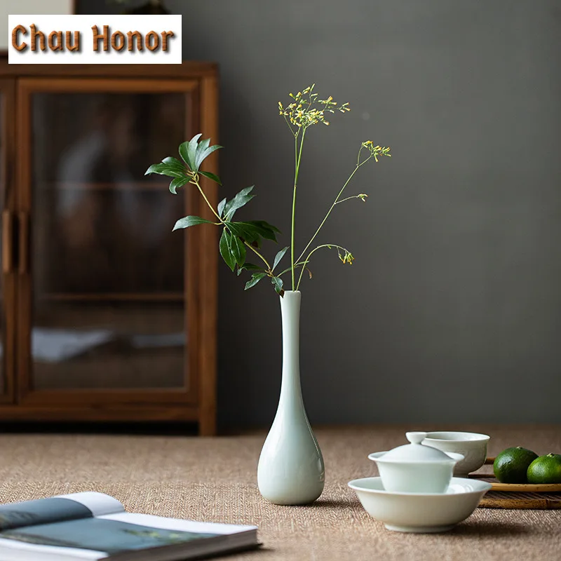 Hutian Kiln Shadow Jade Net Vase Flower Arrangement Household Kung Fu Tea Set Decoration Ceramic Zen Small Vase Guanyin Bottle