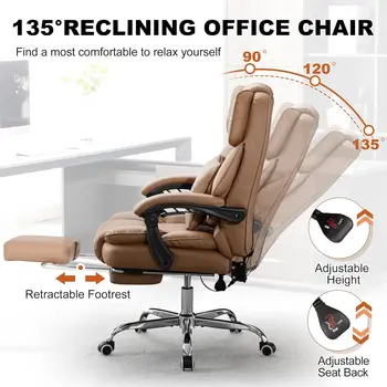 Kneading Massage Executive Office Chair with Heated,90-135° Reclining with Footrest,Ergonomic Desk Chair,Diamond-Stitched Cushio 6