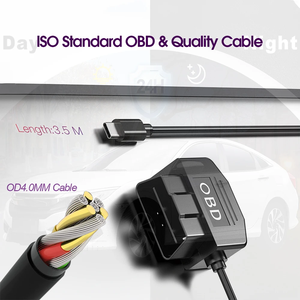 Phyachelo Dash Cam OBD Hardwire Set Kit Dash Camera USB Type C Hardwire Kit Avec Câble D'alimentation OBD Pour Dashcam 12-24 V à 5 V/3 A