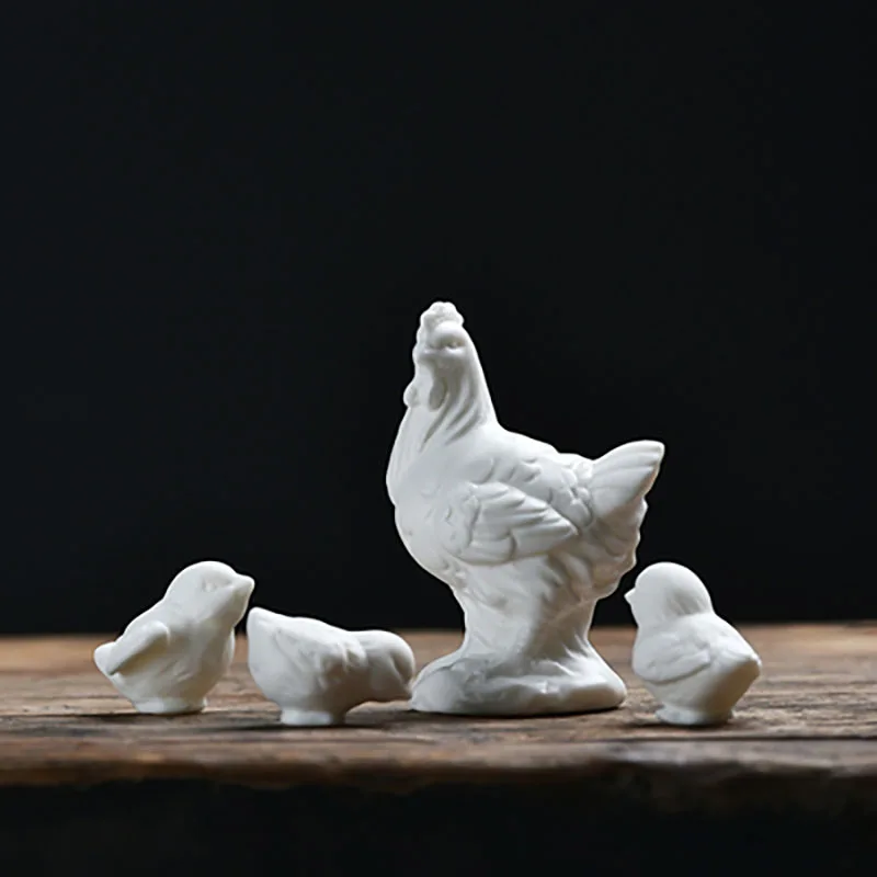 Cute Pure White Porcelain Chicken Figurines, Cute Animal Statue, Home Decoration, Bonsai Micro Landscape, Small Ornaments