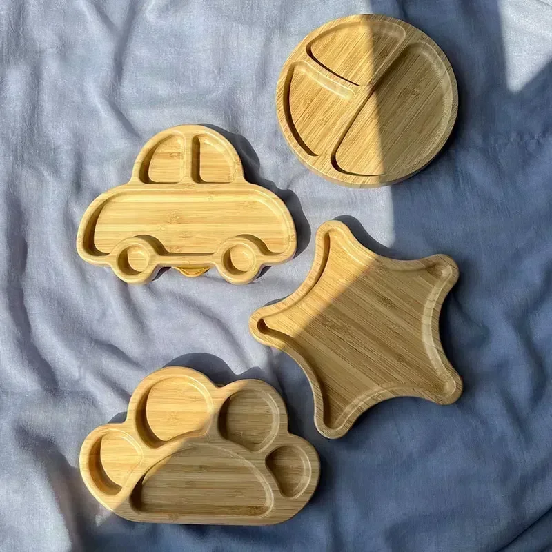 Baby Frog Wooden Dinner Plate Baby Feeding Bowl Children Feeding Tableware With Silicone Suction Cup Wooden Cartoon Dinner Plate 5