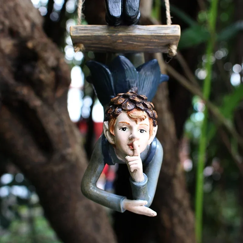 Creative Swing Boy Outdoor Garden Statue, Swing Elf Resin Decoration Home Decoration Swing Boy Indoor Outdoor Courtyard Statue