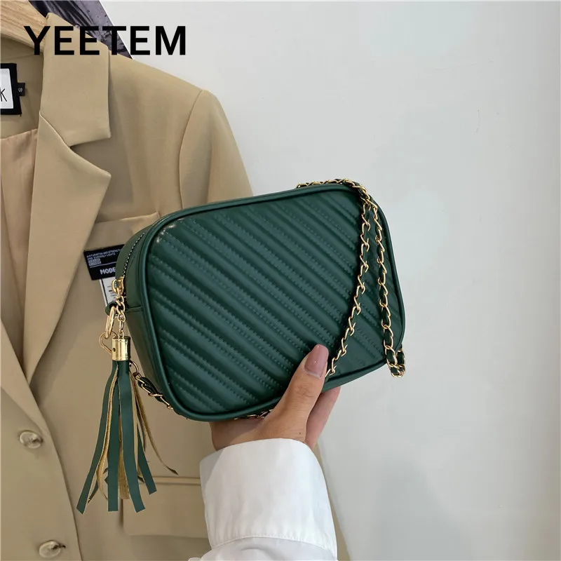 

Винтажные квадратные сумки через плечо с кисточками, Женский мессенджер на цепочке, модная простая маленькая квадратная сумка из искусственной кожи