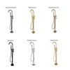 Rose Gold/Brushed Grey Floor Mount Bathtub Faucet Bathroom Bath Water Mixer Tap Faucets Double Handles with Hand Shower Brass 5