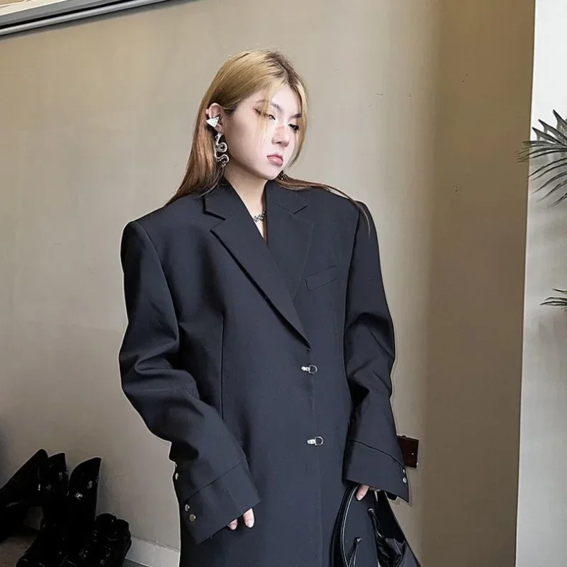 

UNXX 2023 Autumn Black Blazers Women Notched Irregular Loose Chic Coat Korean Style Female Fashion Clothing Office Lady Coats