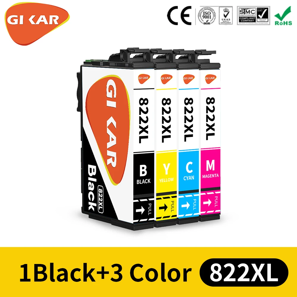 

GIKAR Epson 822XL Ink Cartridges Replacement for Epson 822 822 XL Ink Cartridges for Epson WF-3820 WF-4820 WF-4830 WF-4834