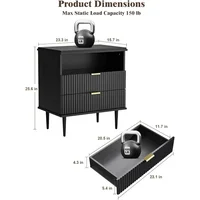 With Charging Station, Wide Fluted Nightstand,  Dresser with Storage Drawers, Bedside Table with Metal Handle & Leg 2