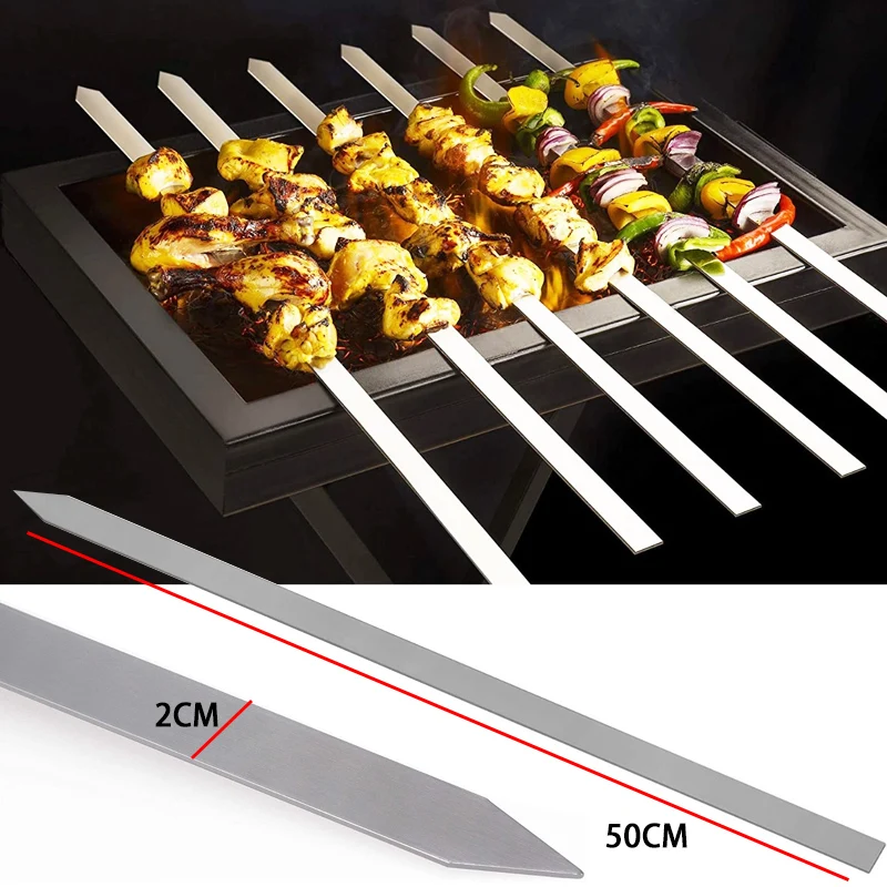 5pcs Kebab 3/4" Wide Flat Skewers Stainless Steel Grilling BBQ Skewer for Koobideh Persian Kabob Kitchen Outdoor Barbecue Tools