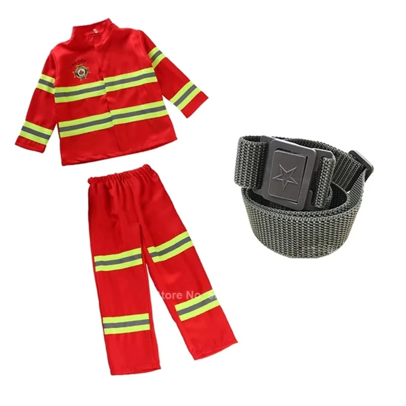 Red Firefighter Costume Set for Boys with Hat Ideal for Halloween Carnival Party Fire Drill Cosplay Small Firefighter Outfit
