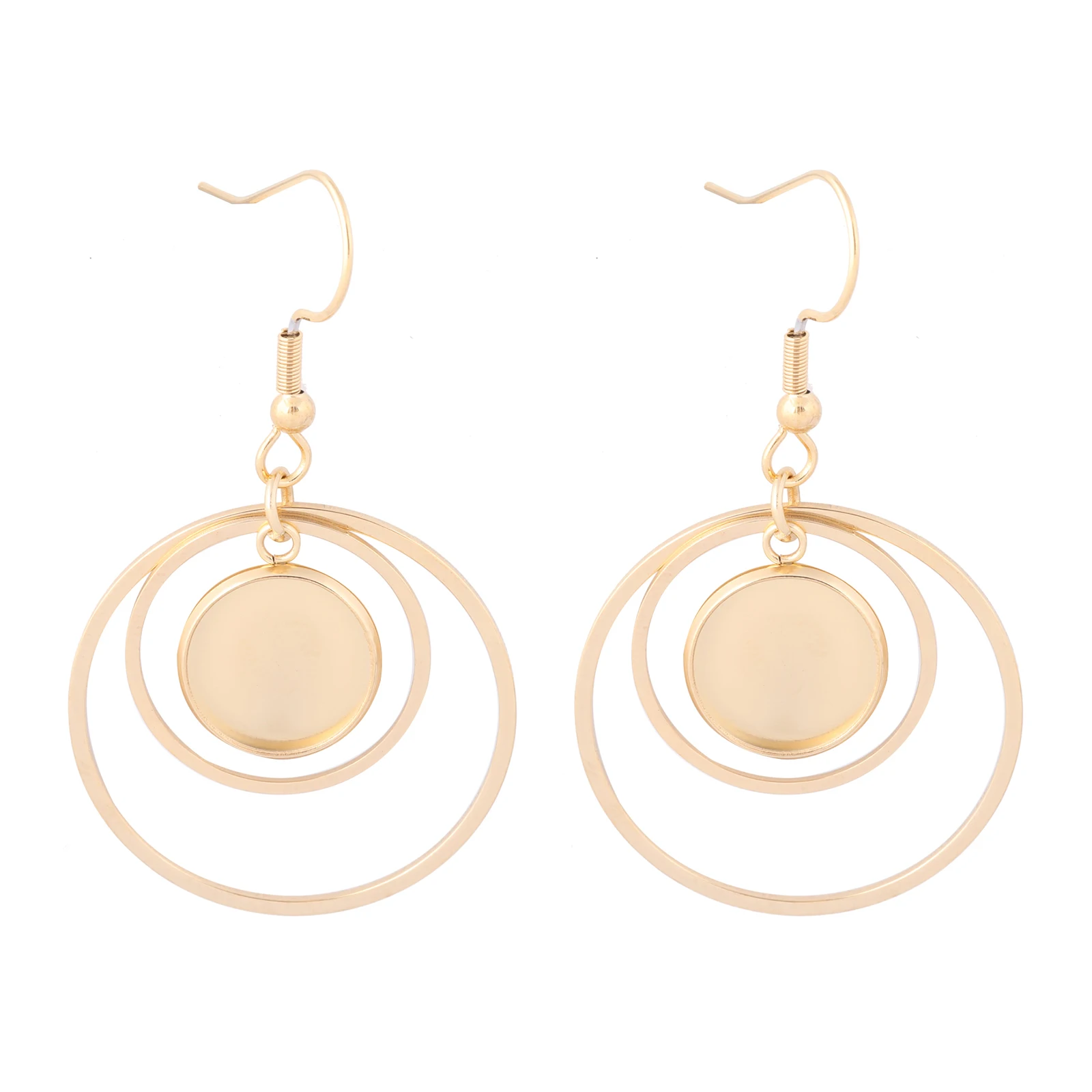 6 Stück vergoldete Doppel-Creolen-Ohrring-Basisrohlinge passen 12 mm Cabochon-Fassung Lünette Charms DIY Edelstahl-Schmuckzubehör