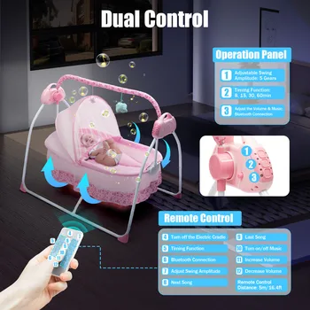 Foldable Electric Baby Cradle – Dual Control, Durable Design, Soothing Sounds, Safe & Portable, Ages 0-18M, 55.12LB Capacity 1