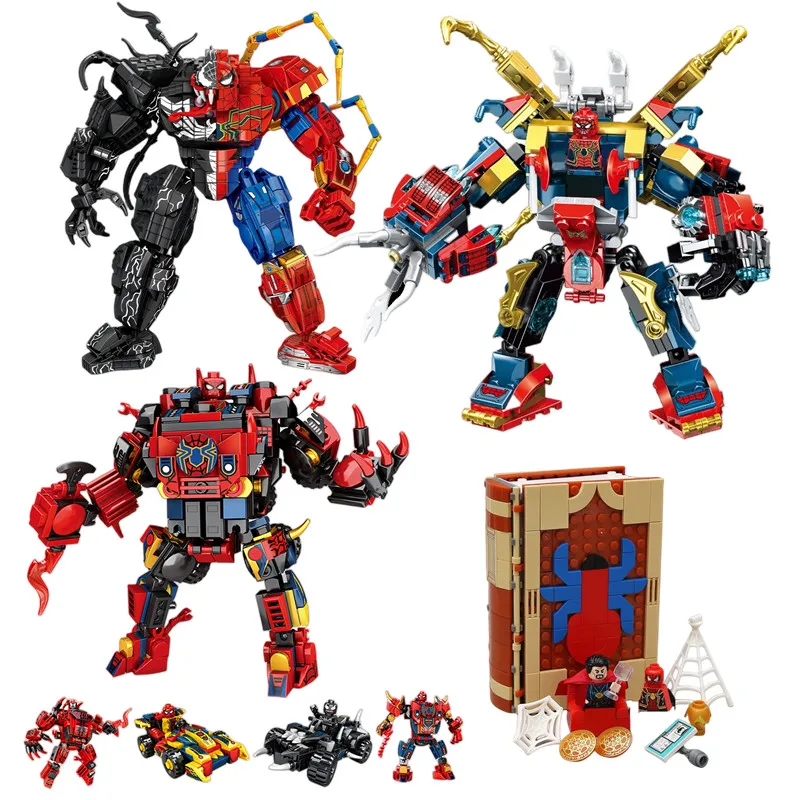 

Marvel Spider Mecha Man Mini Moc Action Figures Building Blocks Avengers Accessory Set Bricks Kids Toys Christmas Gift