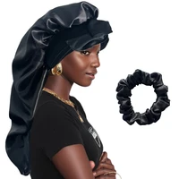 1+1   Edge Long Bonnet+Elastic Satin Hair Band Set Long silky Bonnet For Sleeping With Wide Elastic Band Headwrap 1
