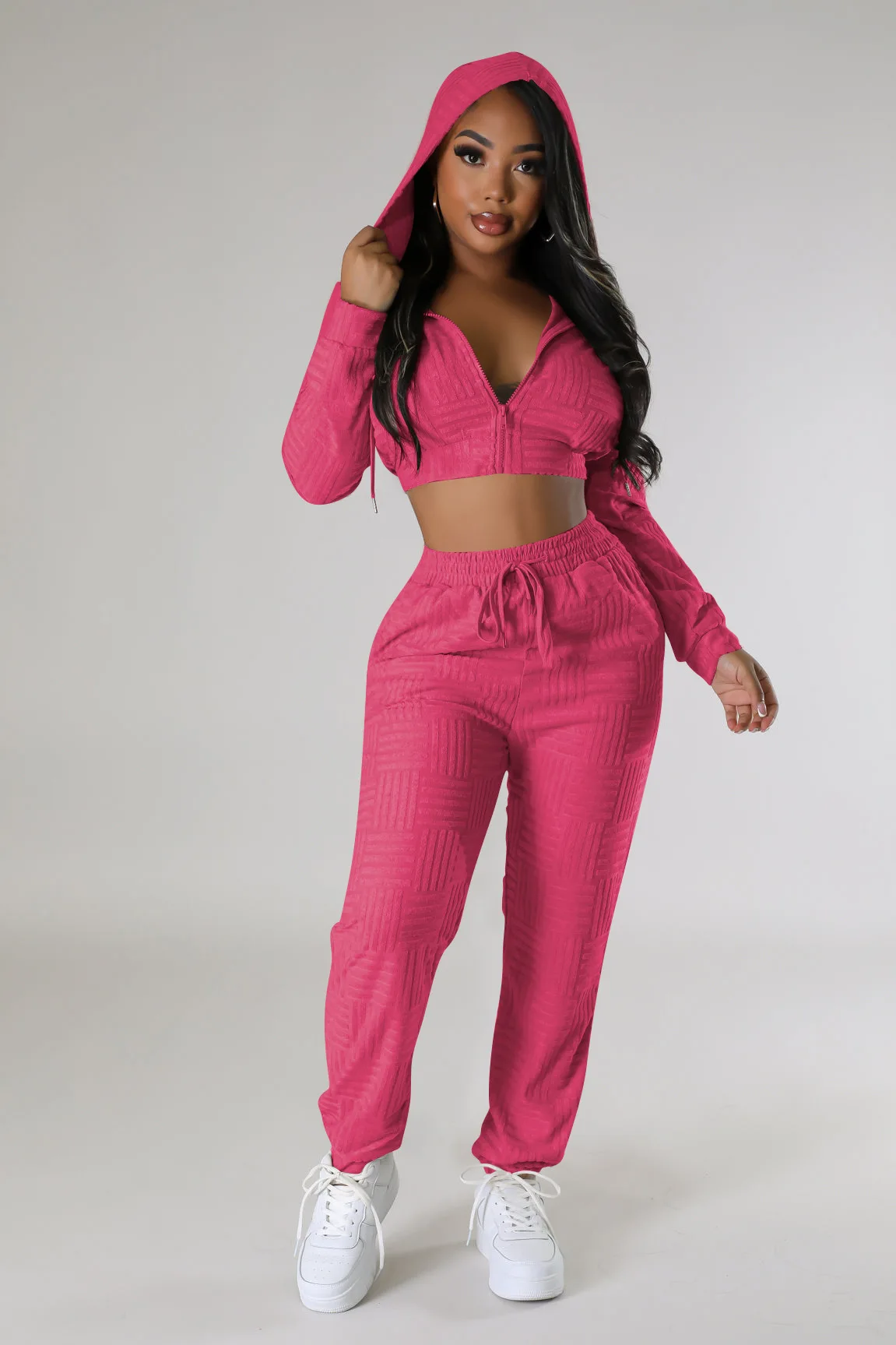 Jogger Crop Top Hoodie & Pants Two-Piece Set Ladies Winter Casual Jogging Hooded Short Sweatshirt & Trousers Outfits For Women