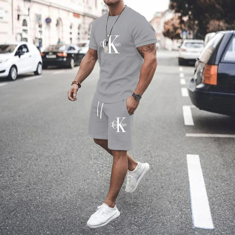 New 3D short-sleeved T-shirt setCamiseta manga corta con estampado 3D para hombre, conjunto 2 pantalones cortos portivos infor