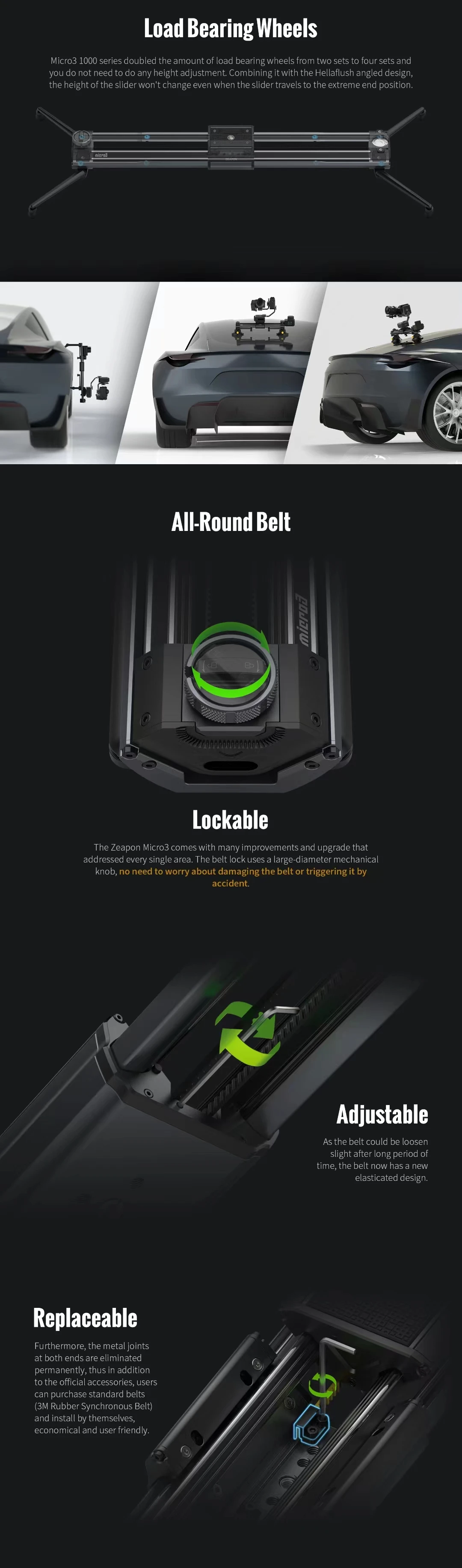 Description Picture 5 of itemZeapon Micro 3 E500 E700 E1000 M500 700 1000 Motorized Slider DSLR Camera Video Double Distance Portable Rail System PS-E1 PD-E1