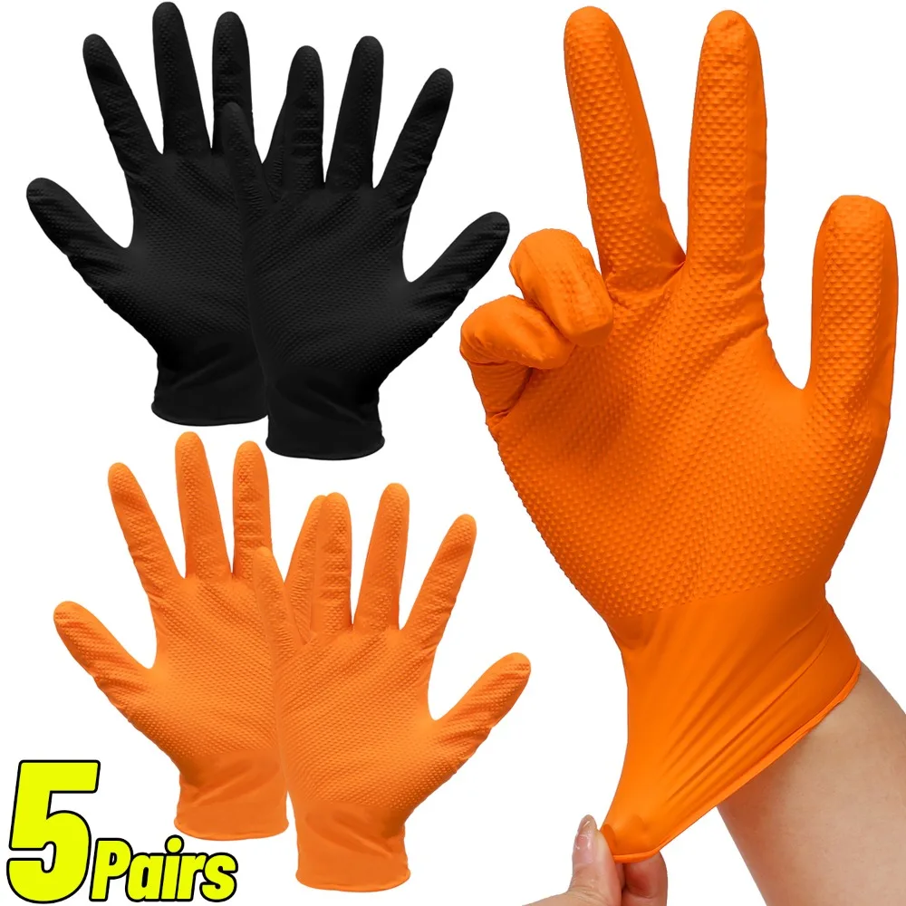 Heavy Duty Rubber Gloves 5Pairs Industrial Reusable Gloves Extra Thick Mechanic Glove Home Garden Antislip Safety Work