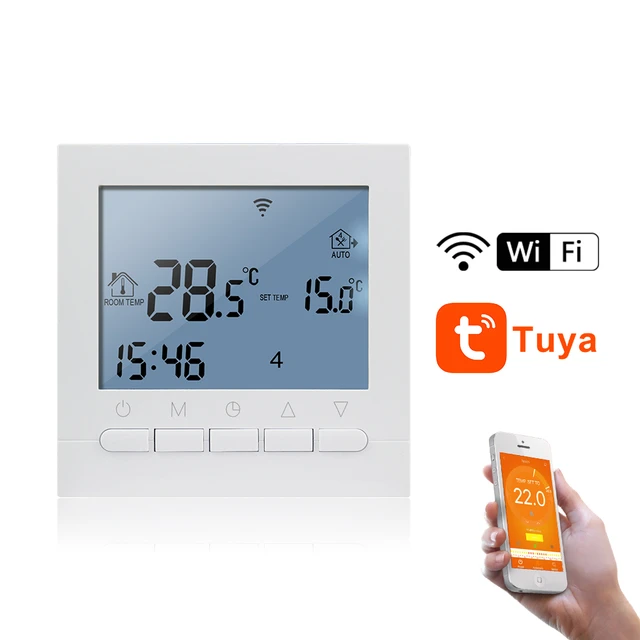Termostato inteligente Wi-Fi, termostato programable, digital 16A,  termostato de calefacción eléctrico, inalámbrico, pantalla LCD, controlador  de