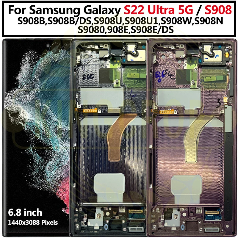 Original For Samsung Galaxy S22 Ultra 5G LCD SMS908B S908U S908 AMOLED Display Touch Screen