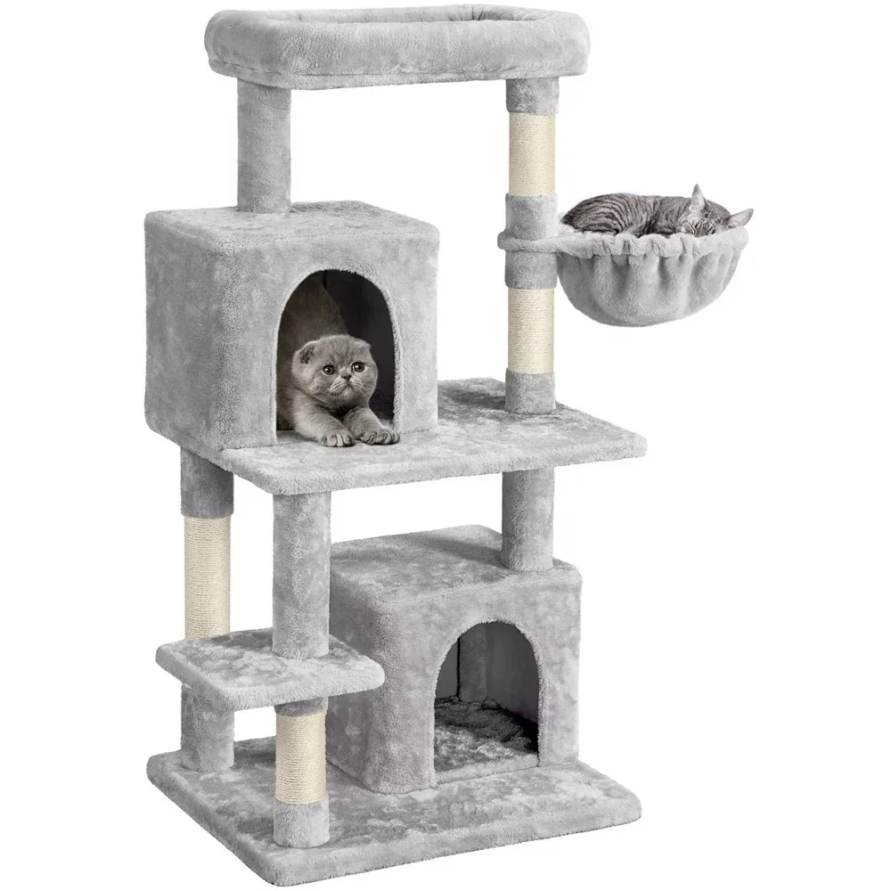 

Multi-Level Cat Tree Cat Condo with Top Perch, Light Gray