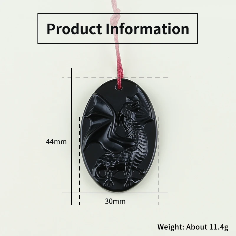 Semiprecious Natural Stone Obsidian Carved Pterosaur Pendant Bead 44x30x6mm 11.4g Fashion Jewelry Necklace Accessories
