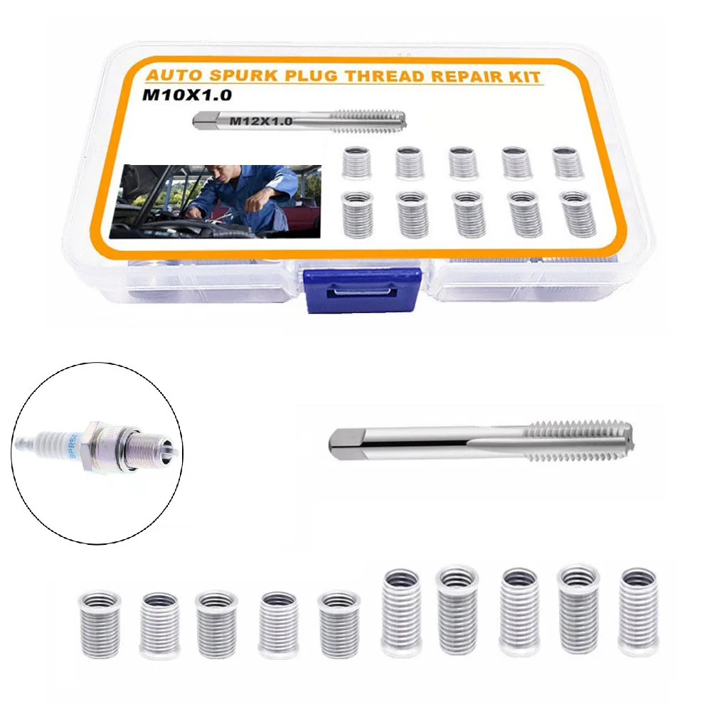 

Spark Plug Repair Durable Thread Hole Repair Tools Set with 10 M10 X 10 Nuts and 1 High Speed Steel M12 x10 Tap