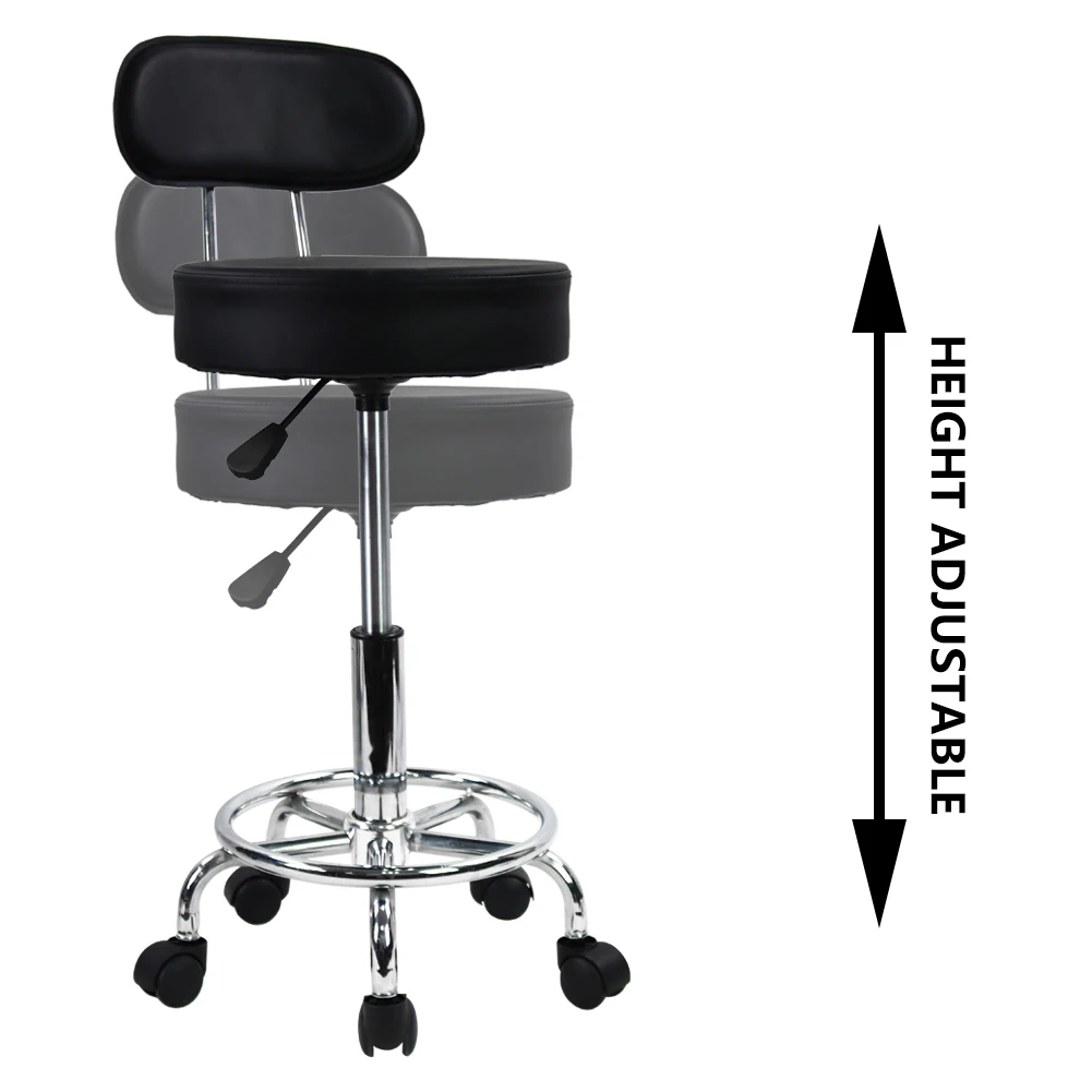 KKTONER PU Leather Rolling Stool Mid-Back with Footrest Height Adjustable Office Computer Home Drafting Swivel Task Chair 4