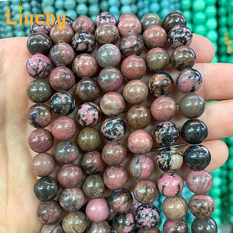 Naturstein Schwarze Spitzen-Rhodonit Glatte Zwischenperlen für Schmuckherstellung DIY Charm-Armband Halskette 4/6/8/10/12mm 15' Großhandel