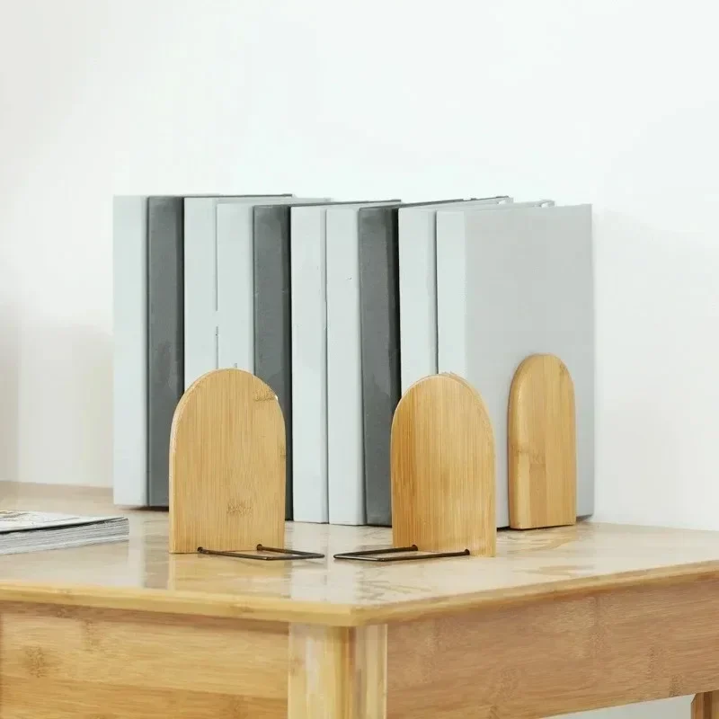 Simple Style Wood Iron Book End Shelf Desktop Bookend Holder Office School Supplies Accessory Stationery Bookends For Magazine