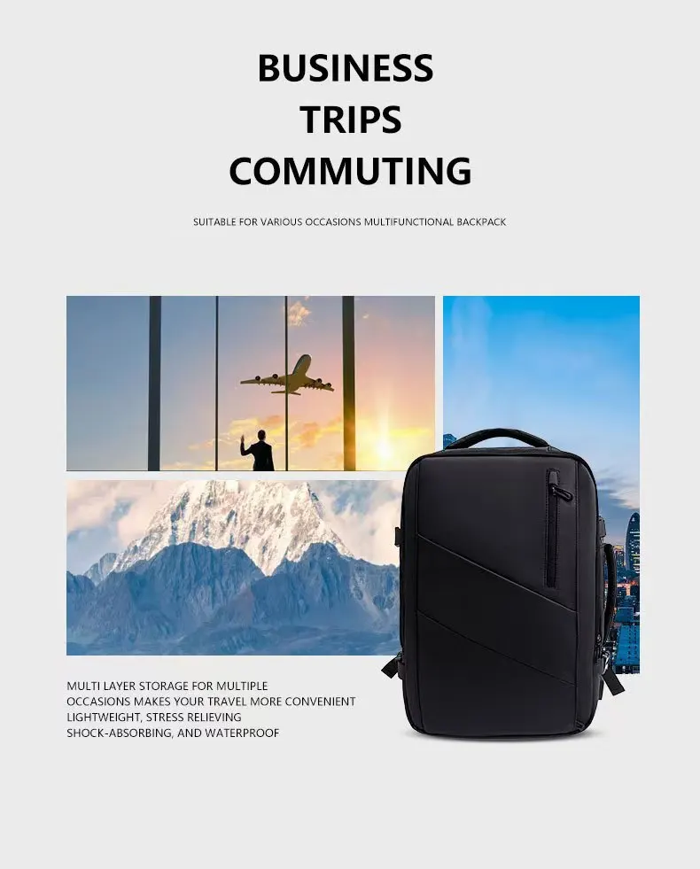 EleJrny Men Business Capacity 17.3Laptop Backpack Large Capacity Expandable Backpack Waterproof USB Travel backpacks men camping