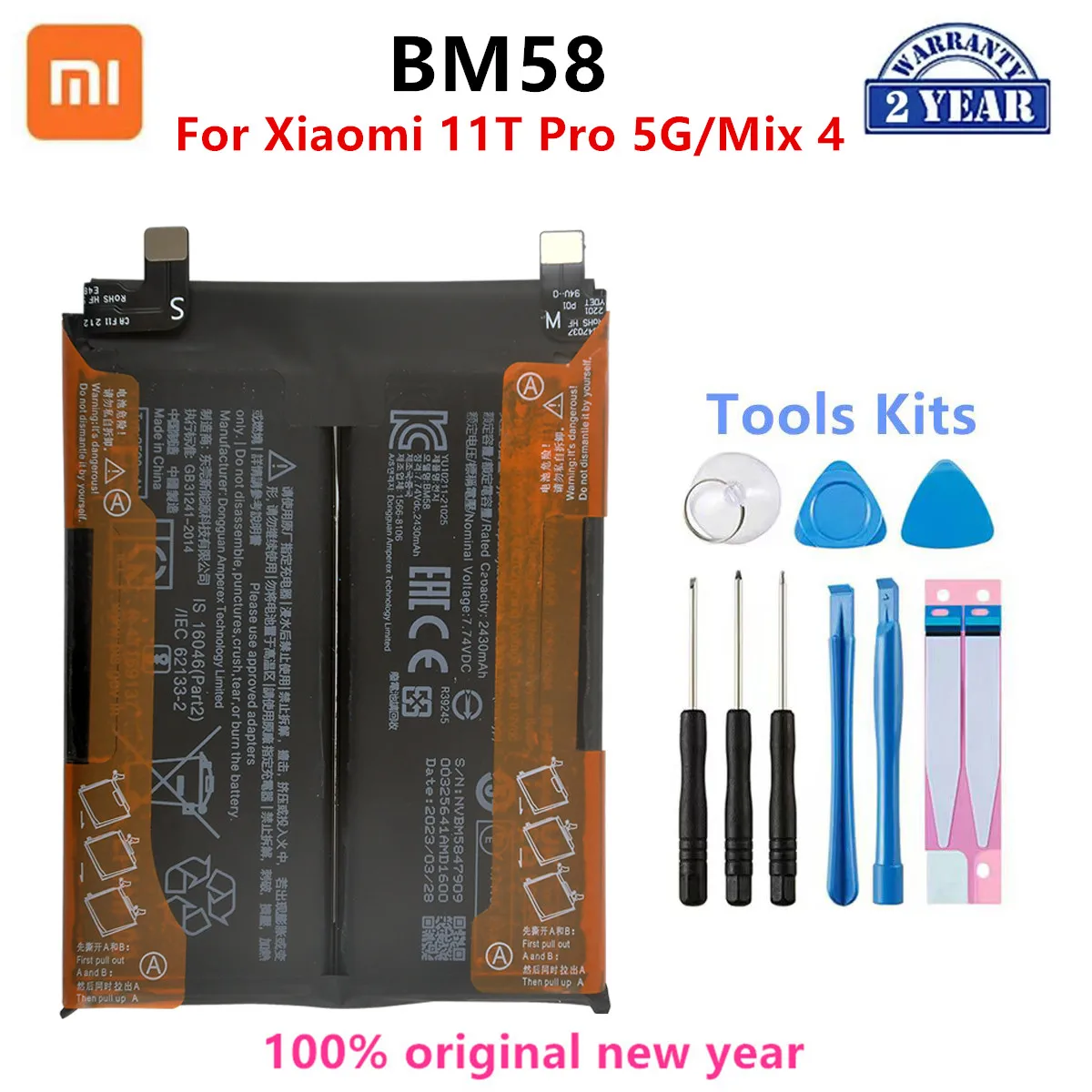 

Xiao mi 100% Orginal BM58 5000mAh Battery For Xiaomi 11T Pro 5G/ Mix 4 Phone Replacement Batteries+Tools