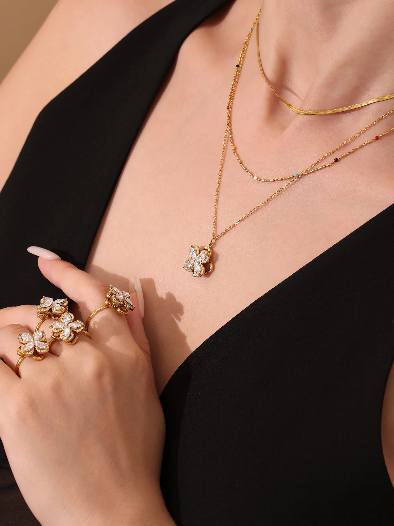 Gorgeous Zircon Necklace Earrings Ring For Women Revolving