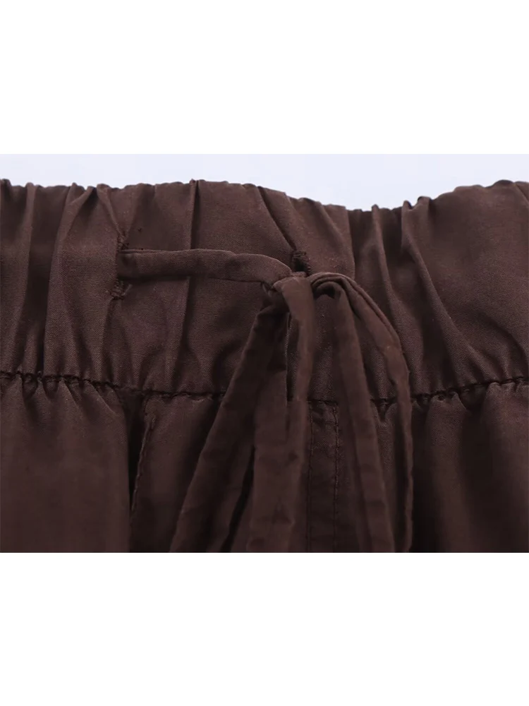 TFMLN Casual Pant 2 Piece Set For Women Halter Lace Up Tops+Drawstring Wide Leg Calf-length Pants Simple Solid Summer Suits