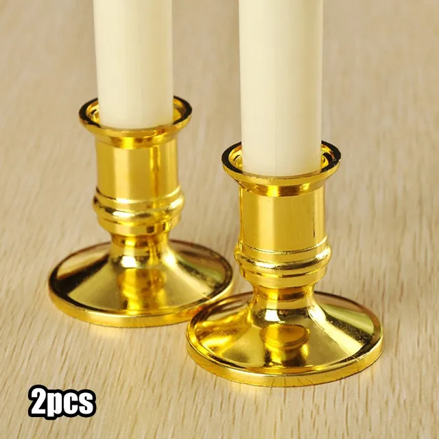 2pcs Traditional Shape Taper Standard Candle Holders Silver/Gold Candlestick Electronic Candles Wedding Dinner Home Decor 1