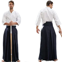 Aikido Gi uniforme coton Hapkido pantalon Kendo Hakama noir bleu profond blanc samouraï japonais traditionnel Keikogi 1