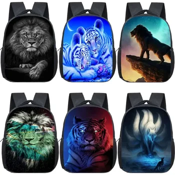 3D Tiger Lion Backpacks Kindergarten Bags Howling Wolf School Bags Animals Kids Bookbag Waterproof Mini Backpack for Boys Girls 1