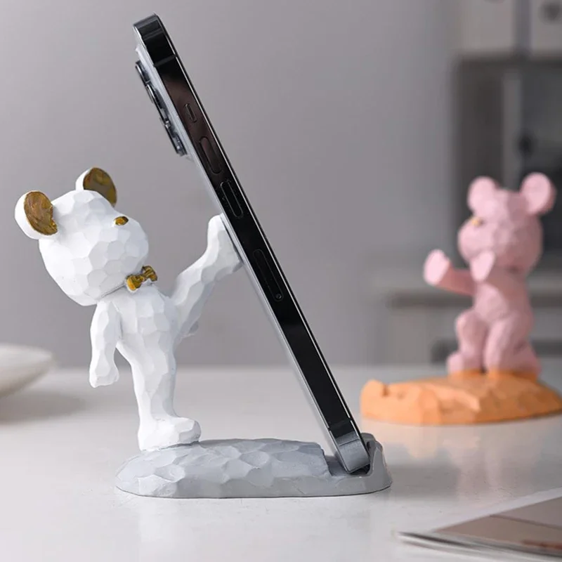 Cute Home Decoration Bear Phone Holder Desk Accessories Aesthetic Room Decor Gadgets Desktop Sculpture Gifts