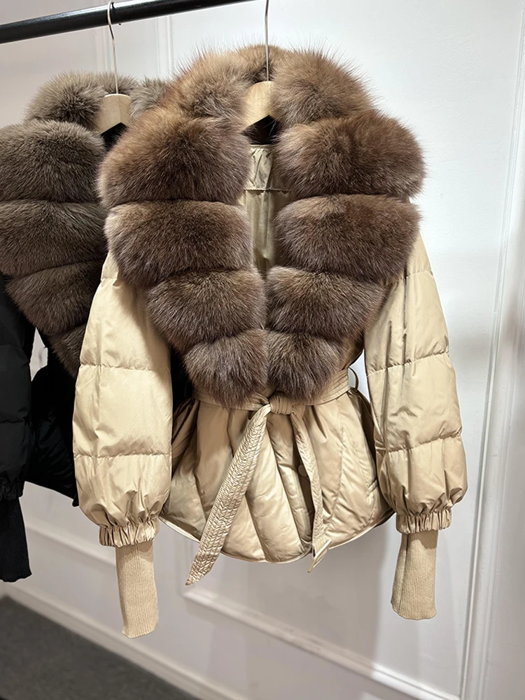 Janveny Large Real Natural Fox Fur Collar 90% White Duck Down Jacket Women 2026 Winter Puffer Coat Female Parkas Waterproof