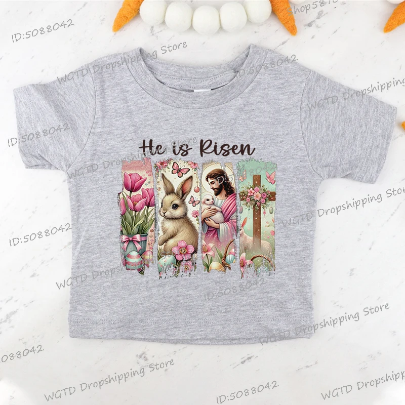 Vintage Christianity Rabbit Print Kids T-shirts Jesus God Graphic Fashion Boys Girls T Shirts Fashion Easter Cartoon Tops Tees 4