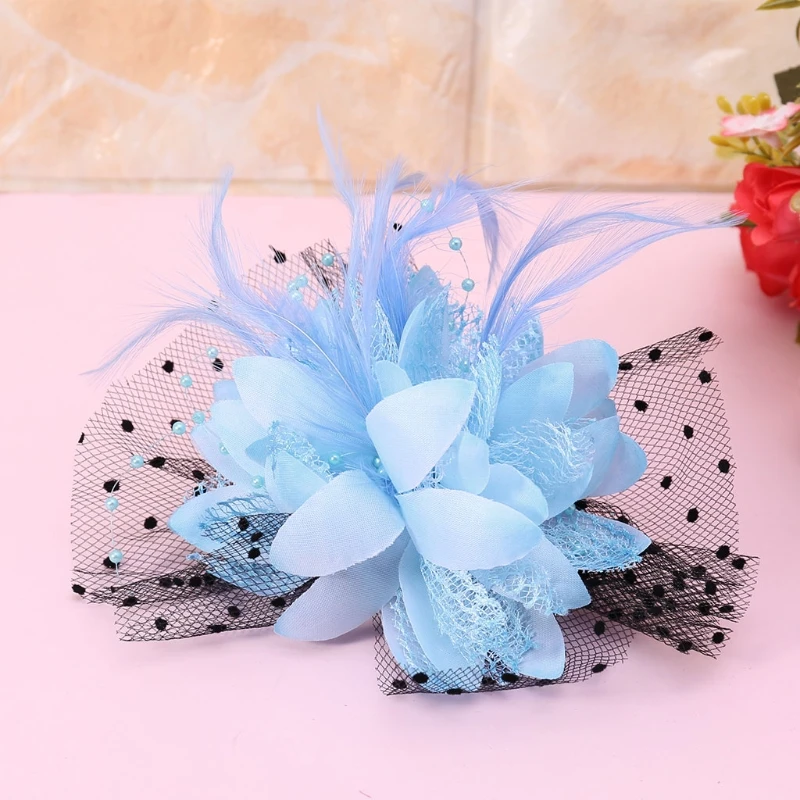 Hair Accessories Fashion Sexy Women Mesh Fascinator Cocktail Tea Party Hat Wedding Church Hair Clip with Feather Flower